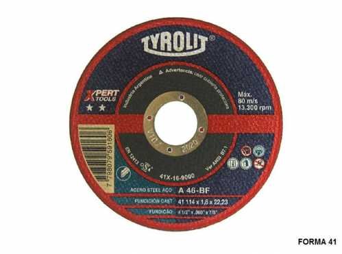 DISCOS DE CORTE - C - C/ DEPRIMIDO TYROL XP - 4.5'' x 4.8 mm. - OXIDO ALUMINIO