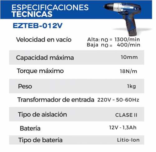 !!!!!!! - TALADRO ATORNILLADOR RECARGABL EZTEB -12 V ATORNILLADOR 10 mm.-12 V